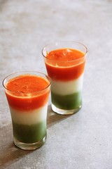Tri color juice - Indian Independence Republic day food concept, selective focus