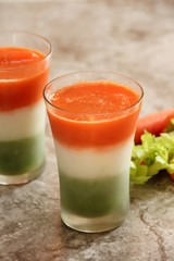 Tri color juice - Indian Independence Republic day food concept, selective focus