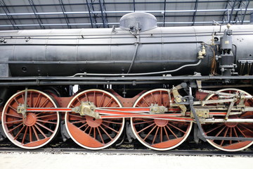 Fototapeta na wymiar Old steam locomotives stopped at the train station