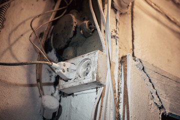 plug and socket, old electrical wiring in the house