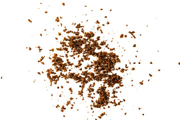 ground coffee isolated on white background. Pile of fresh ground coffee isolated on white . Natural ground coffee is isolated on a white background