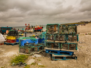 Commercial fishing gear on the beach