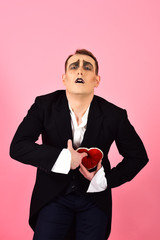 Pantomime the feeling exactly like love. Mime actor has valentines celebration party. Love...