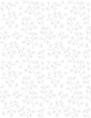 Delicate Sketched Branch Vector Pattern. Hand Drawn Light Gray Twigs on a White Background. Lovely Blooming Sprigs. Elegant Floral Pattern.