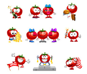 vector set of cute funny tomato
