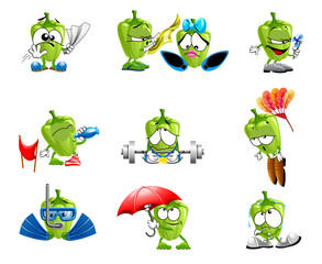 vector cute pepper smile characters funny smiles emotions sport set of smiles