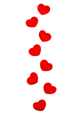 Creative composition with red hearts isolated on white. Love concept. Flat lay style, top view.