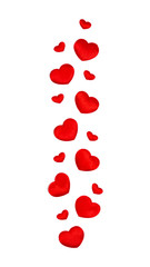 Creative composition with red hearts isolated on white. Love concept. Flat lay style, top view.