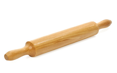 Wooden rolling pin with clipping path isolated on white background