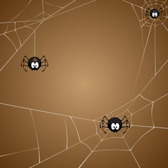 vector illustration of spiders and spiderweb on brown background