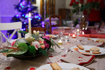 Paris, France - December 24, 2018: Christmas table before christmas day