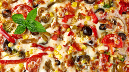 Supreme Pizza on different toppings isolated on white background from top view