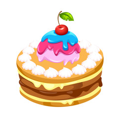 vector illustration of biscuit cake with cream and meringue
