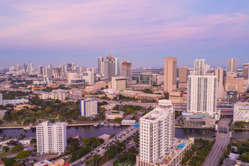 Naklejka premium Aerial drone photo Downtown Miami River cityscape
