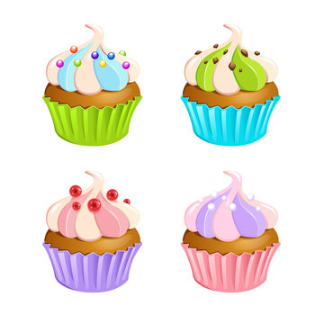 vector illustration of cupcake brownies cream and sprinkles