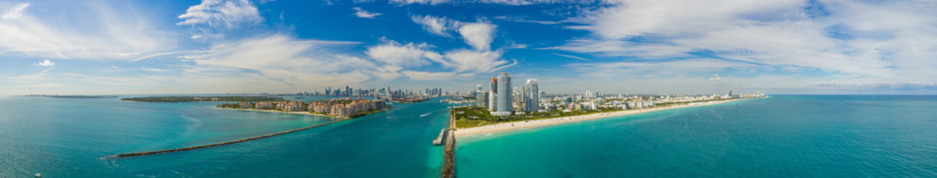 Premium wide angle panorama Miami Beach Florida landscape aerial photo
