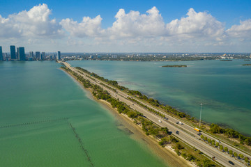 Aerial Julia Tuttle Causeway Miami Biscayne Bay