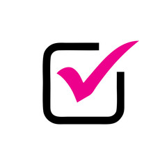 pink check mark in box sign
