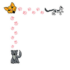 Cat and Cat Paw Top Right Corner Border
