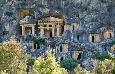 Fototapeta premium Amyntas ancient Lycian rock tombs in Pinara, Fethiye - Turkey.