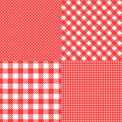 Set Vector Seamless pattern. Cell background red color fashion cloth cage. Abstract checkered backdrop on white.
