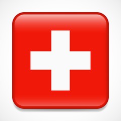 Flag of Switzerland. Square glossy badge