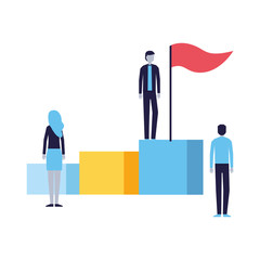 business people on stand with flag