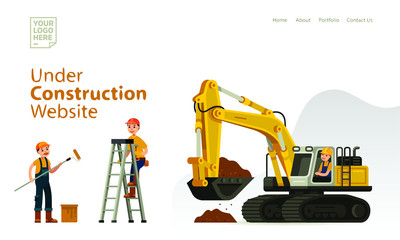 under constuctrion template website design flat style vector line illustration