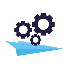 business gears and paper plane
