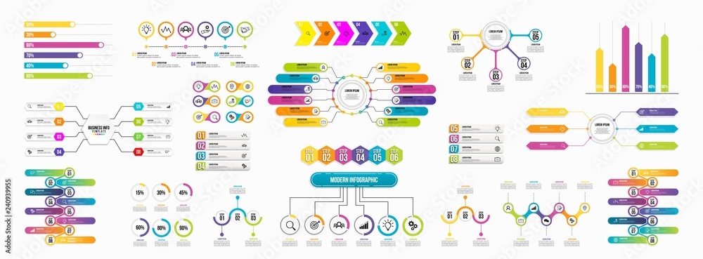 Poster set of infographics elements data visualization template design vector editable
