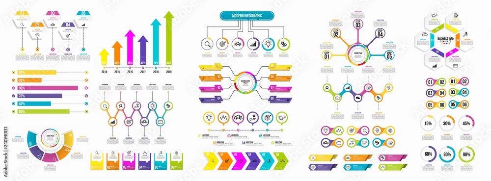 Poster set of infographics elements data visualization template design vector editable