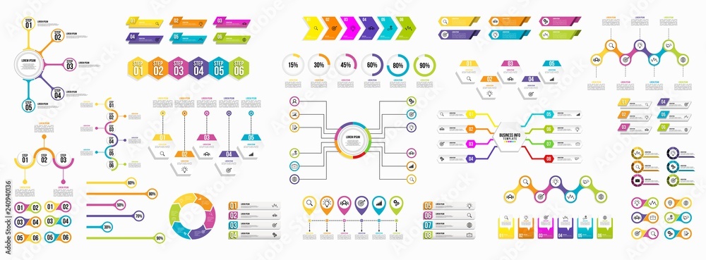 Poster set of infographics elements data visualization template design vector editable