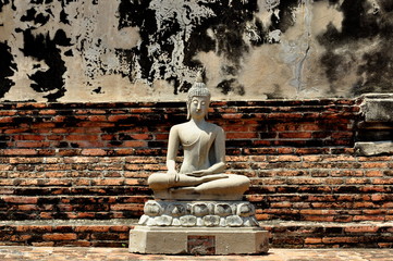 Buddha image in front of old weathered wall