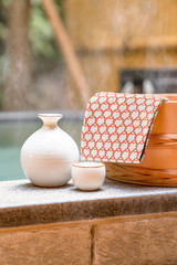 露天風呂と日本酒