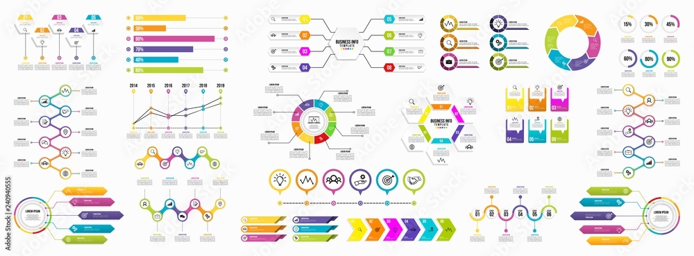 Poster set of infographics elements data visualization template design vector editable