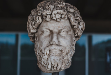 Ancient Emperor Antoninus Pius Bust Statue Stoa of Attalos Agora Market Place Athens Greece.