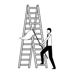 businessman with flag and stairs success