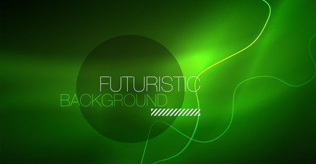 Abstract shiny glowinng color wave design element on dark background - science or technology concept