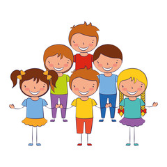 smiling group of kids on white background