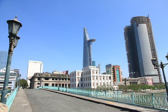 Historical Building with Skyscrapers in the Background in Ho Chi Minh City, Vietnam