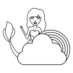 cute fairytale mermaid with clouds and rainbow