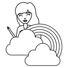 cute fairytale mermaid with clouds and rainbow