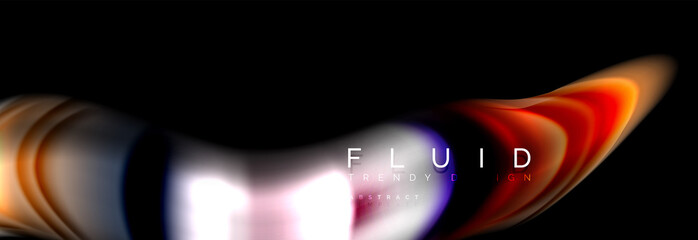 Obraz premium Bright colorful liquid fluid lines on black, modern abstract background