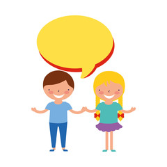 Obraz premium happy boy and girl speech bubble