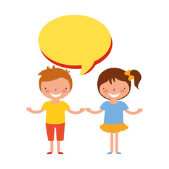 happy boy and girl speech bubble