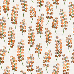  Embroidery floral seamless pattern on linen cloth texture