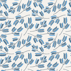  Embroidery floral seamless pattern on linen cloth texture