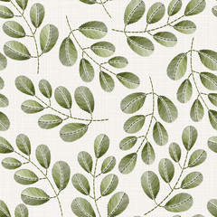  Embroidery floral seamless pattern on linen cloth texture