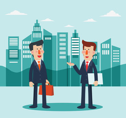 Two businessmen talking and discussing in a city street - Vector 