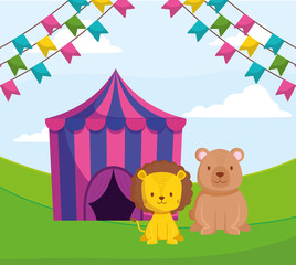 Fototapeta premium cute circus lion with tent